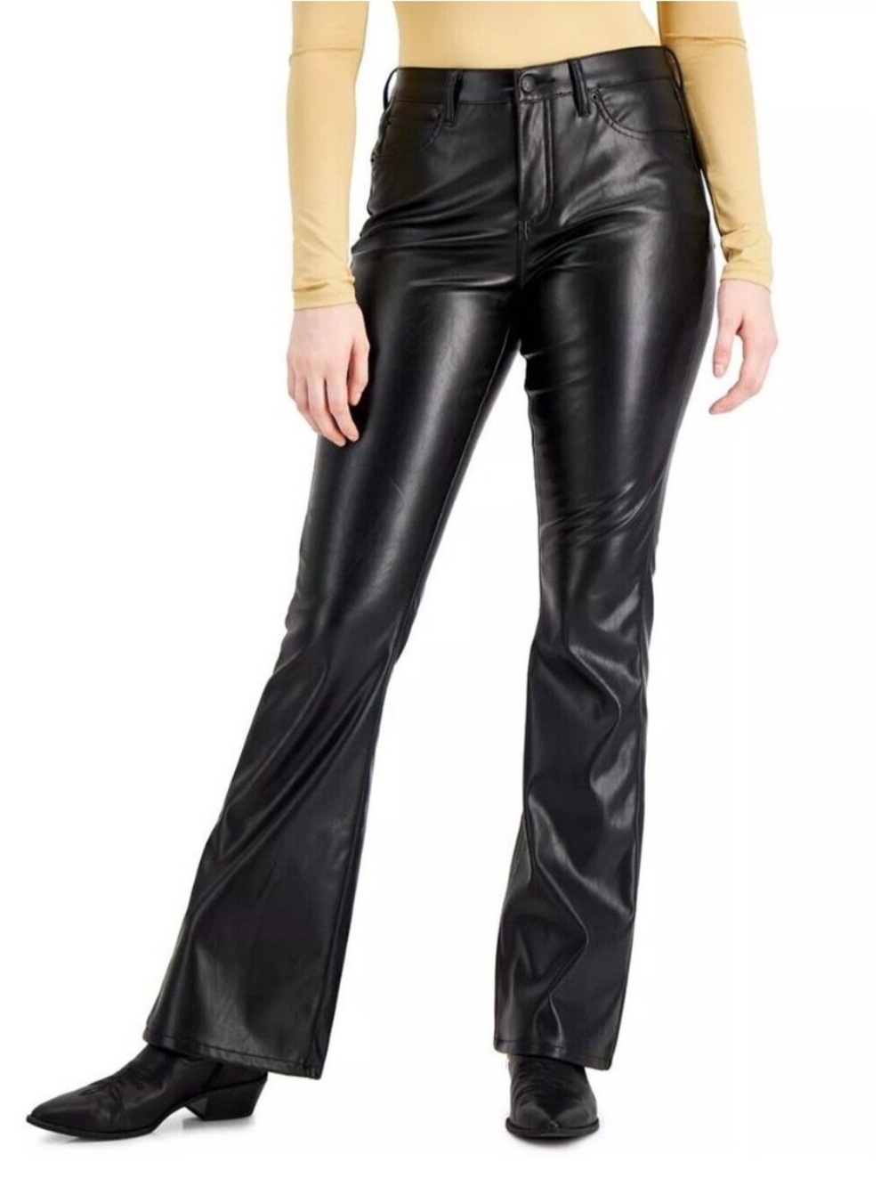 OAT NEW YORK hign rise vegan faux leather flare pant black Sz 28 32” inseam NWOT